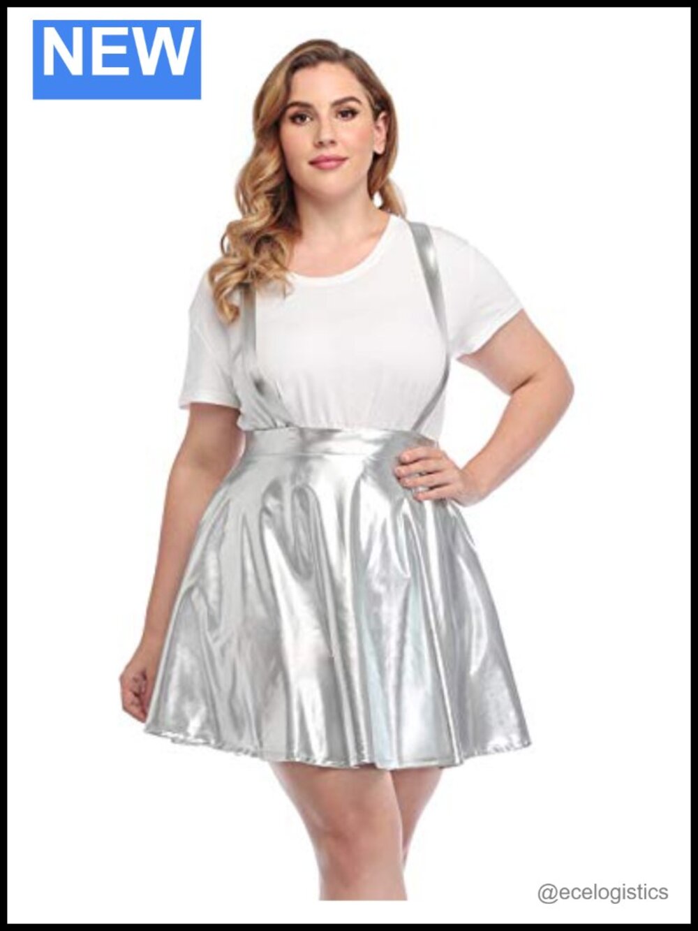 HDE Plus Size High Waisted Suspender Skirt Metallic Pleated Rave Clubwear